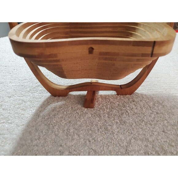 Apple Shaped Collapsible Folding Fruit Storage Basket Wooden Layer Trivet Bowl - Picture 7 of 9